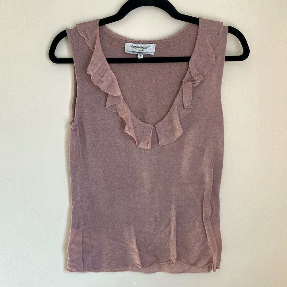 Yves Saint Laurent Pink Ruffled Sleeveless Top